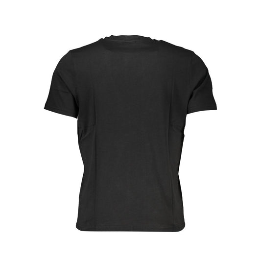 Back view of North Sails black cotton T-shirt with short sleeves and crew neck, featuring a printed logo.