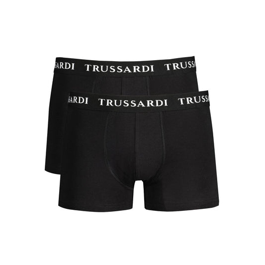 Trussardi black cotton underwear bi-pack with branded elastic waistband, featuring a logo print and elastic waist for comfort.