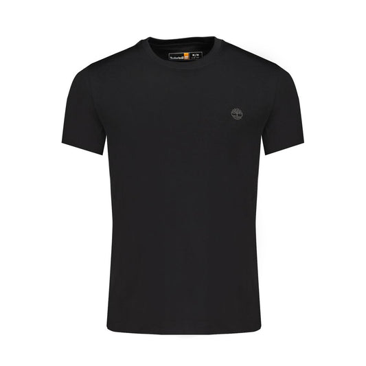 Timberland Black Cotton Men T-Shirt, slim fit crew neck, front view, short sleeves, subtle embroidery for casual elegance.