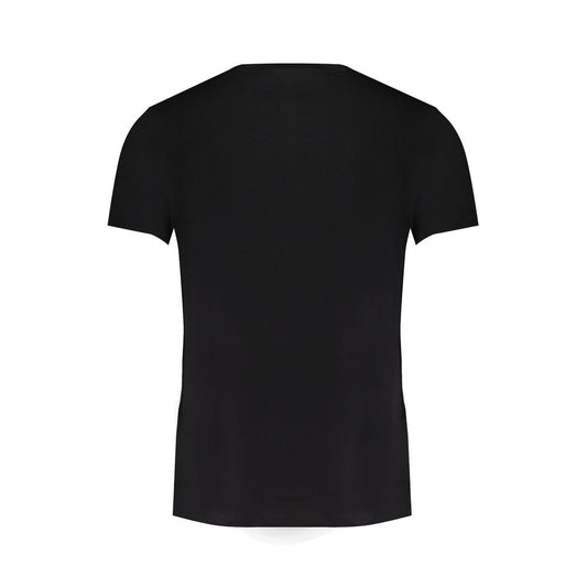 Back view of Timberland black cotton slim fit men's t-shirt, short sleeve with elegant design.