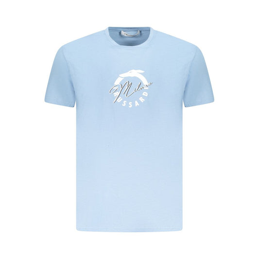 Light blue Trussardi men's cotton t-shirt with logo print, short sleeves, and casual style for effortless fashion.