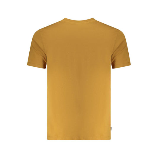 Back view of Timberland brown cotton men's t-shirt with short sleeves and crew neck design, showcasing simplicity and style.