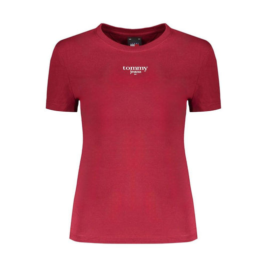 Tommy Hilfiger women's red cotton short-sleeved T-shirt with crew neck and logo print.