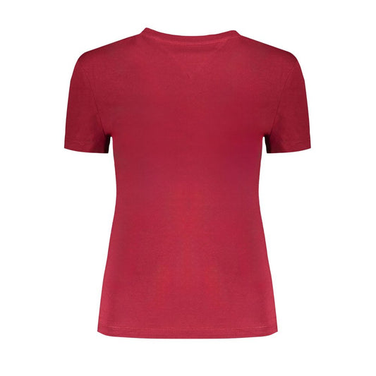 Tommy Hilfiger red cotton short-sleeved T-shirt with crew neck and logo print, ideal for casual wear.