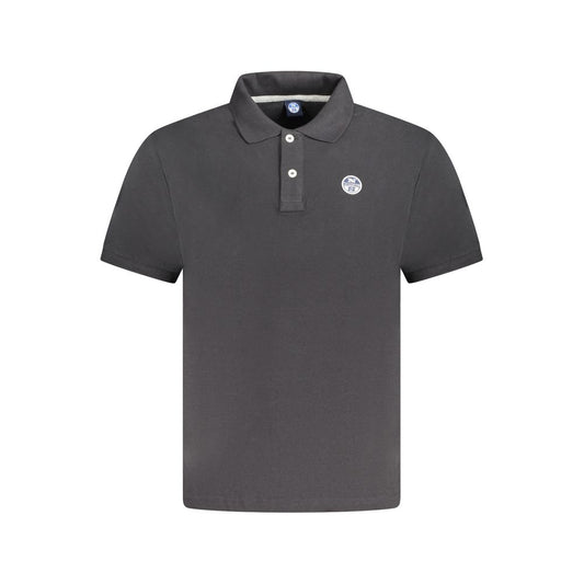 North Sails black cotton men's polo shirt with logo and two-button placket, showcasing casual sophistication and nautical style.