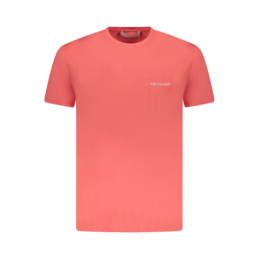 Trussardi pink cotton men's t-shirt with crew neck and logo, showcasing modern luxury and bold sophistication.