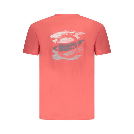 Trussardi pink cotton men's t-shirt with short sleeves, crew neck, and brush print logo on back, embodying casual elegance.