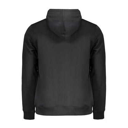 Back view of Calvin Klein Black Cotton Men Sweater with hood and logo details.