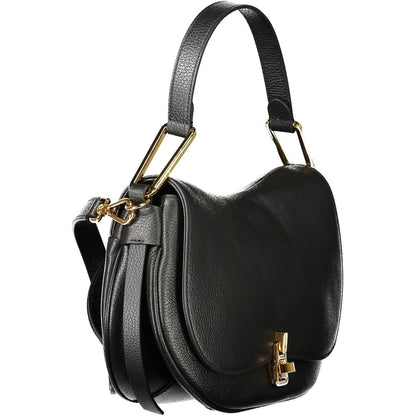 Coccinelle Black Leather Women Handbag with gold swivel closure and shoulder handle, featuring chic design and practical internal pockets.