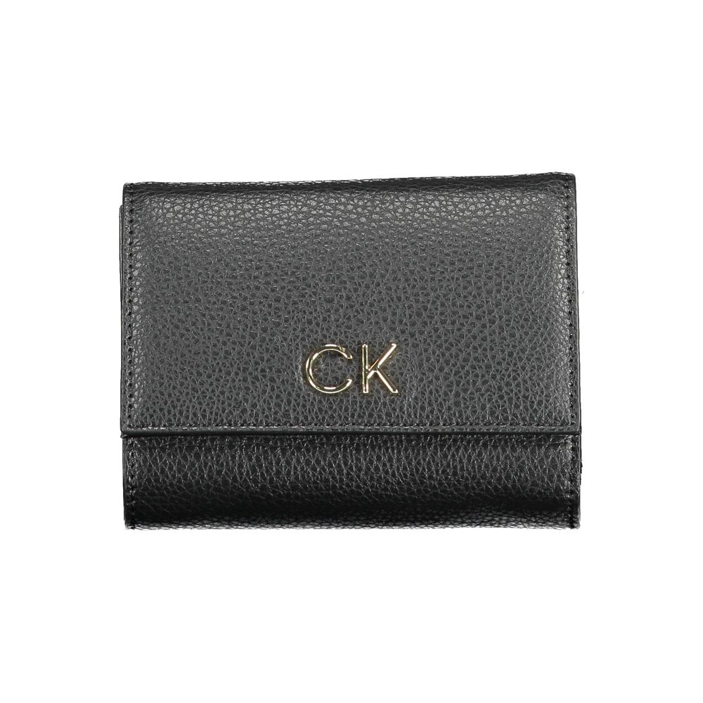 Calvin Klein Black Polyethylene Women Wallet with RFID blocking, featuring sleek design and secure compartments.