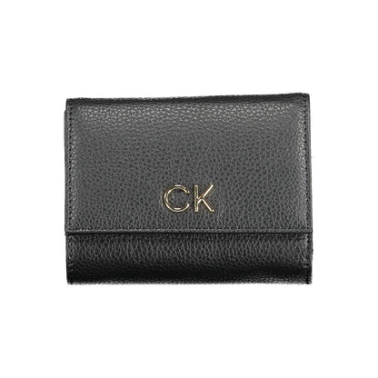 Calvin Klein Black Polyethylene Women Wallet with RFID blocking, featuring sleek design and secure compartments.