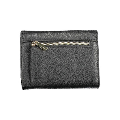 Calvin Klein Black Polyethylene Women Wallet with RFID blocking, zip and snap closure, sleek design in durable material.