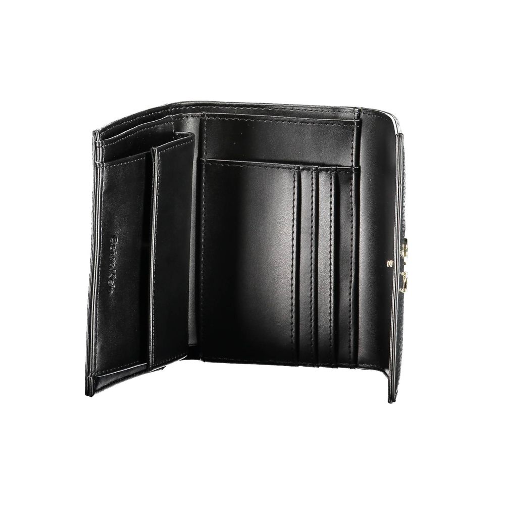 Calvin Klein Black Polyethylene Women Wallet with RFID blocking and multiple compartments for cards and coins, sleek and functional design.