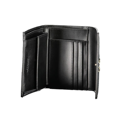 Calvin Klein Black Polyethylene Women Wallet with RFID blocking and multiple compartments for cards and coins, sleek and functional design.
