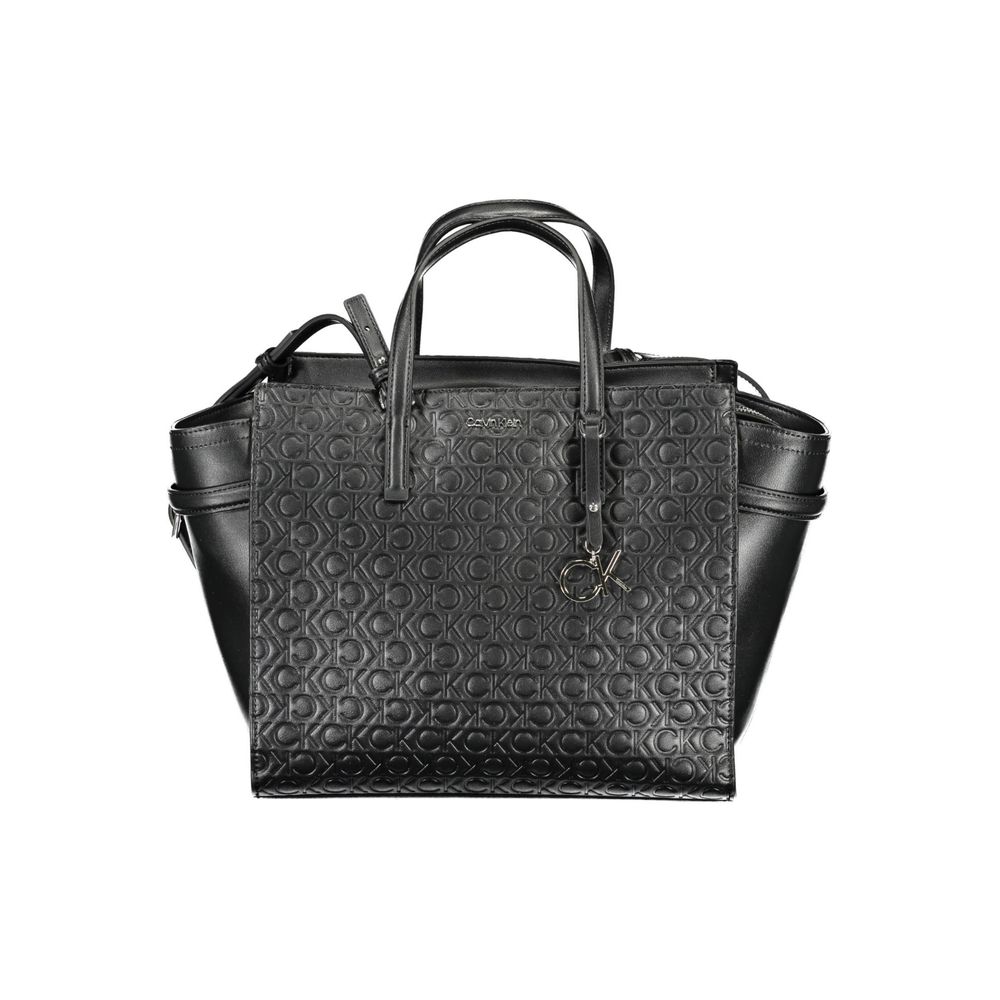 Calvin Klein Black Polyester Women Handbag with two handles and adjustable strap, made from recycled materials, featuring a stylish design.