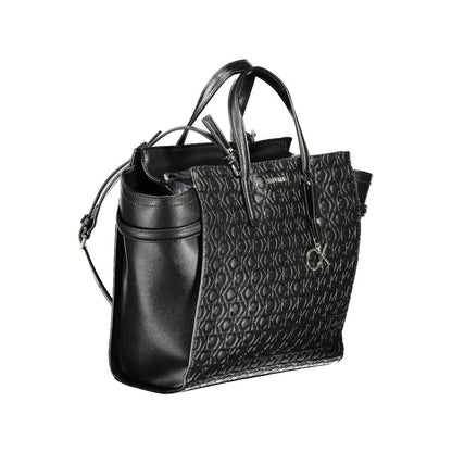 Calvin Klein Black Polyester Women Handbag with adjustable shoulder strap, eco-friendly design, two handles, and stylish black pattern.