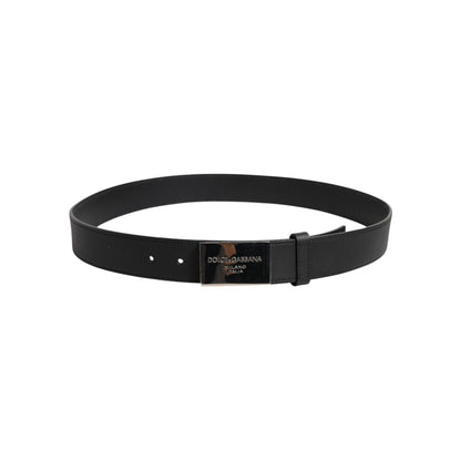 Dolce & Gabbana Black Classic Silver Metal Logo Buckle Belt