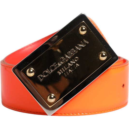 Dolce & Gabbana Orange Gold Tone Metal Logo Buckle Belt BEL9418-100