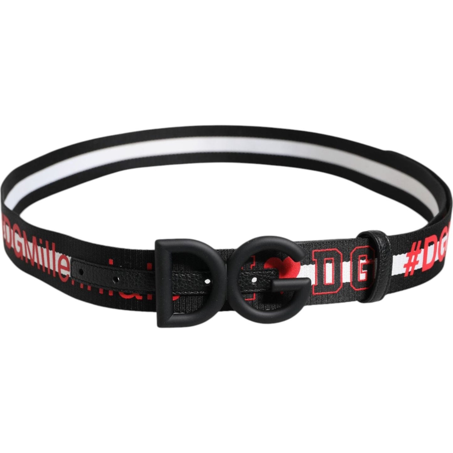 Dolce & Gabbana Black Polyester Logo Print DG Buckle Belt BEL9422-85