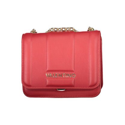 Mario Valentino Red Polyethylene Women Handbag with chain shoulder strap and iconic logo, designed for elegant fashion statements.