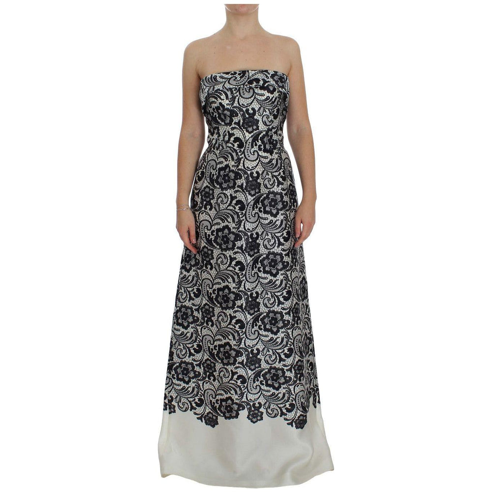 Dolce & Gabbana White Floral Lace Silk Corset Maxi Dress NOC10083-1