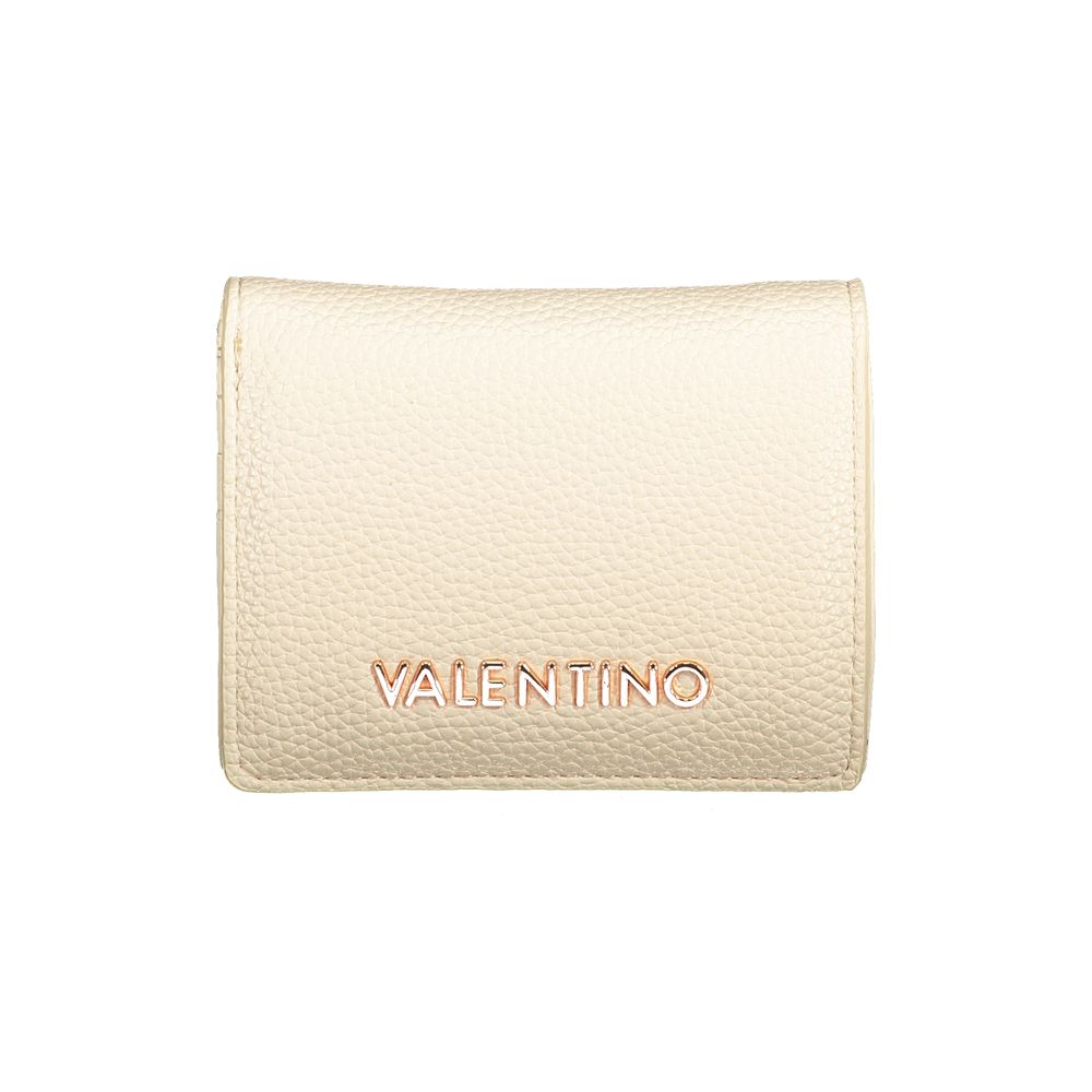 Mario Valentino Beige Polyethylene Wallet with logo, card spaces, coin purse, and automatic closure, made from recycled material.