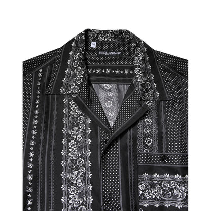 Dolce & Gabbana Black Silk Floral Print Short Sleeves Shirt