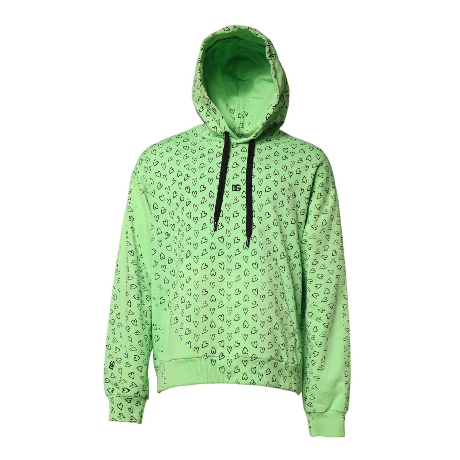 Dolce & Gabbana Green Cotton Logo Heart Print Hooded Sweater