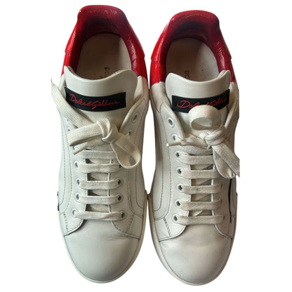 Dolce & Gabbana White Red Logo Portofino Sneakers Shoes