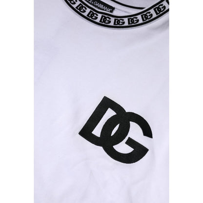Dolce & Gabbana White Logo Cotton Crew Neck Pullover Sweater