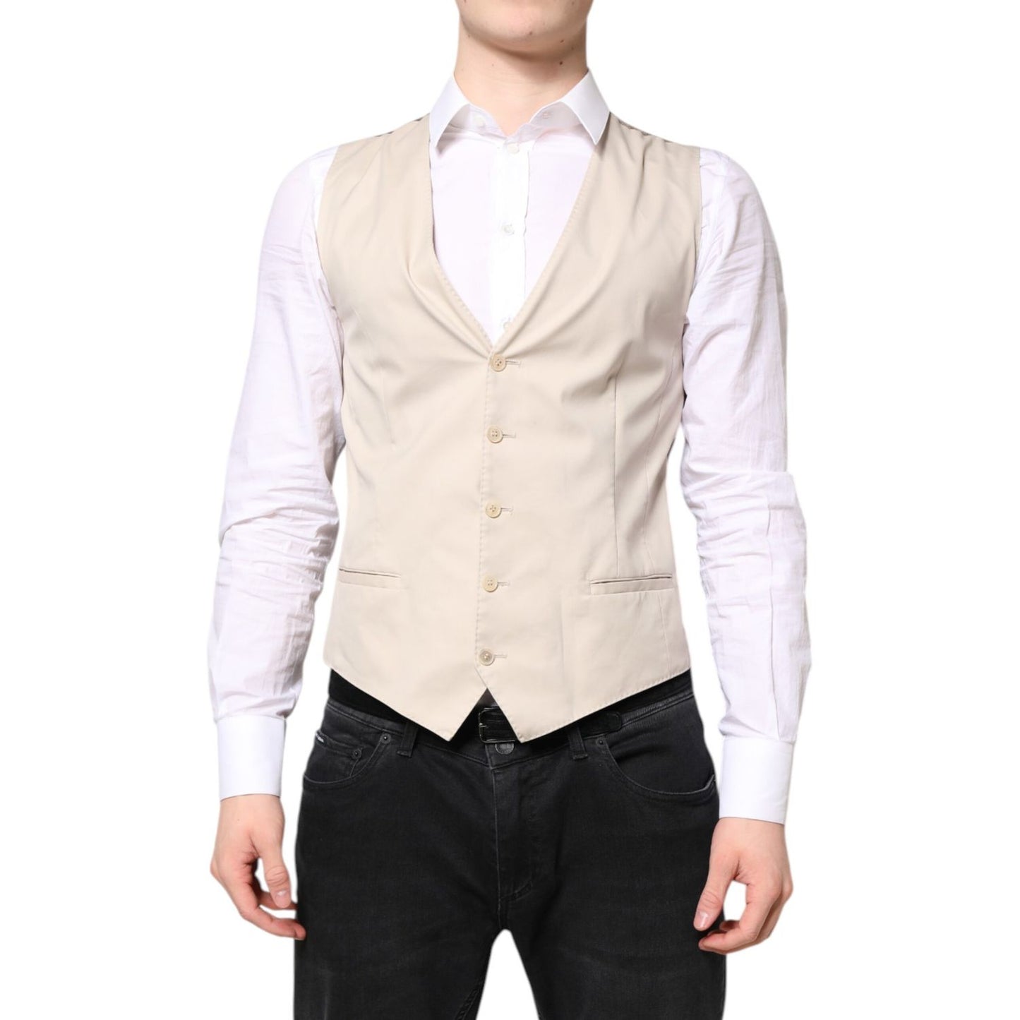 Dolce & Gabbana Beige Gray Dress Men Formal Waistcoat Vest