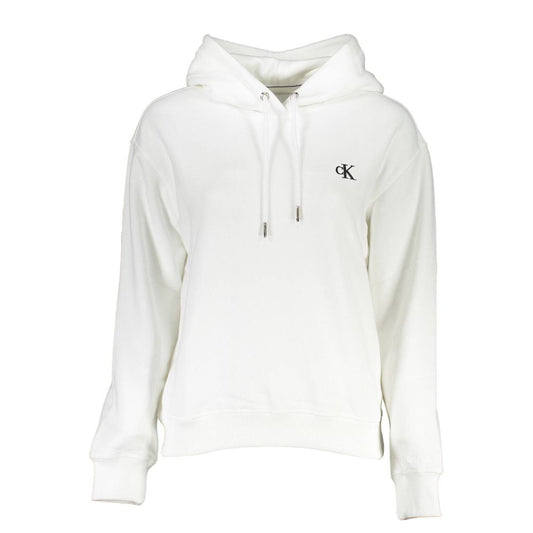 Calvin Klein White Cotton Women Sweater with hoodie, plush fleece interior, and logo embroidery, perfect for cozy chic style.