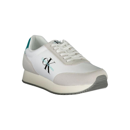Calvin Klein Elegant White Lace-Up Sneakers with Contrasting Detail