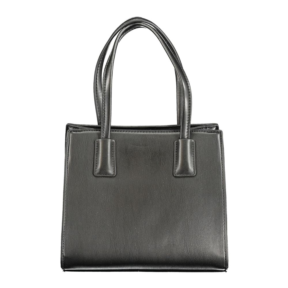 Mario Valentino Black Polyethylene Handbag with two handles, adjustable removable strap, internal pocket, and automatic closure.