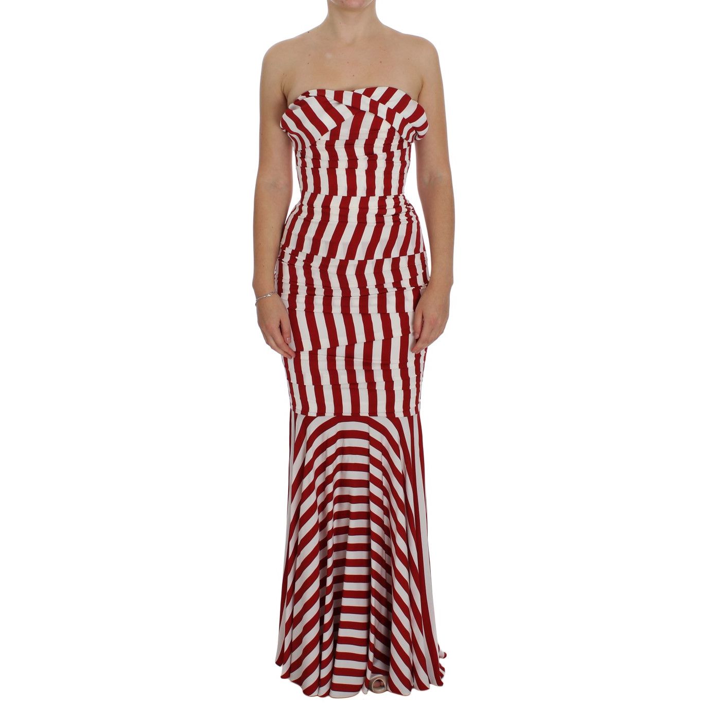 Dolce & Gabbana Red White Silk Stretch Dress