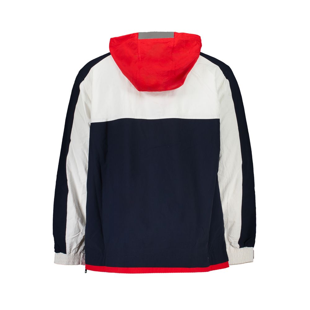 Back view of Tommy Hilfiger Blue Polyamide Men Jacket with red hood and contrast details
