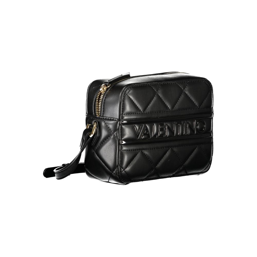 Mario Valentino Black Polyethylene Women Handbag with adjustable strap, quilted design, and zip closure for stylish functionality.