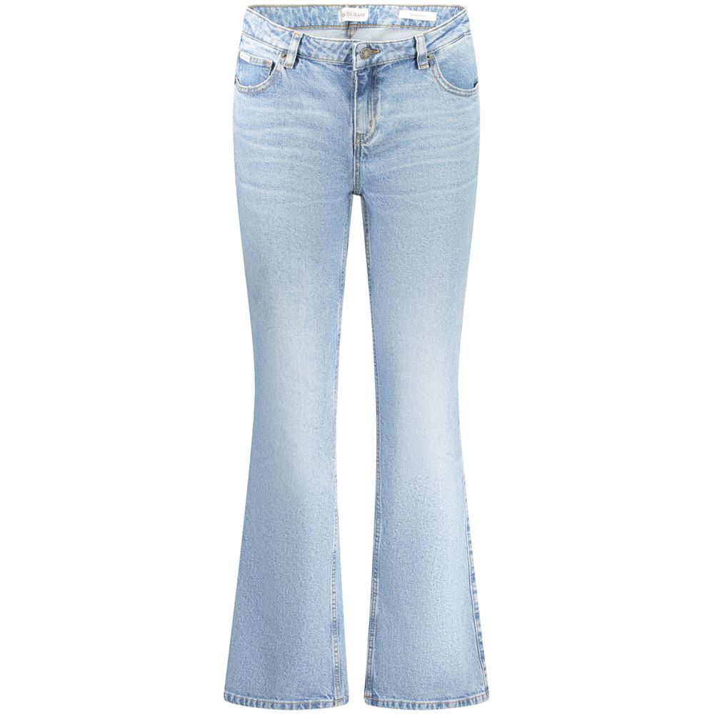 Guess Jeans Blue Cotton Women Jeans with bootcut style, washed effect, and signature logo, perfect for a stylish and comfortable look.