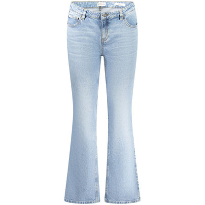 Guess Jeans Blue Cotton Women Jeans with bootcut style, washed effect, and signature logo, perfect for a stylish and comfortable look.
