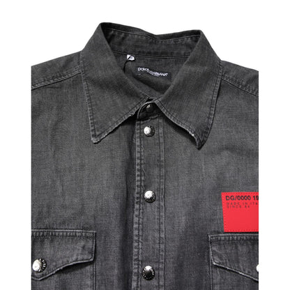 Dolce & Gabbana Gray Long Sleeves Button Down Denim Shirt