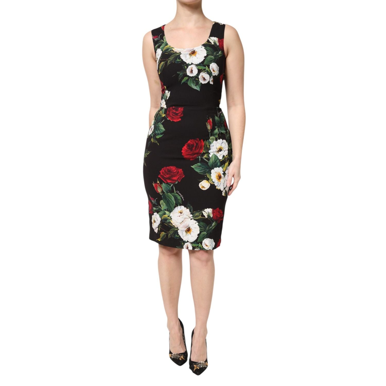 Dolce & Gabbana Black Floral Print Sleeveless Sheath Dress