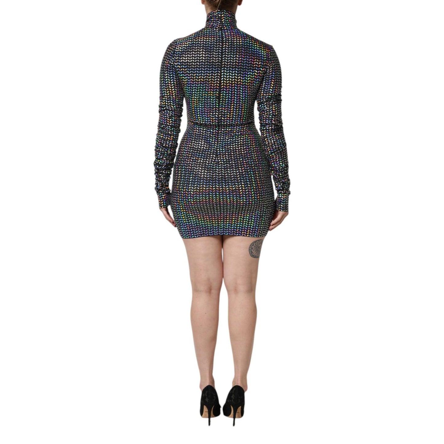 Dolce & Gabbana Black Embellished Nylon Bodycon Mini Dress