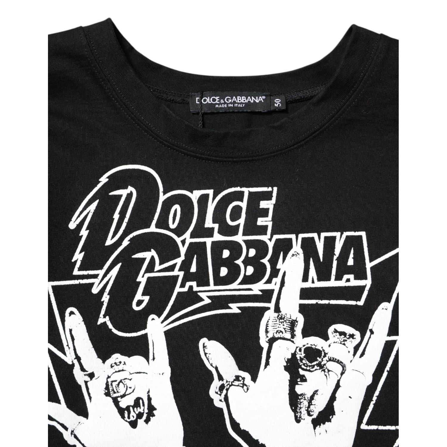 Dolce & Gabbana Black Cotton Printed Short Sleeves T-shirt