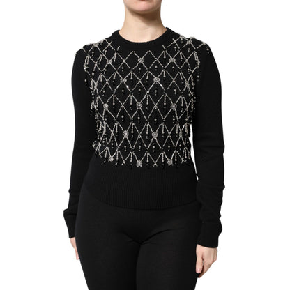 Dolce & Gabbana Black Cashmere Embellished Long Sleeves Top