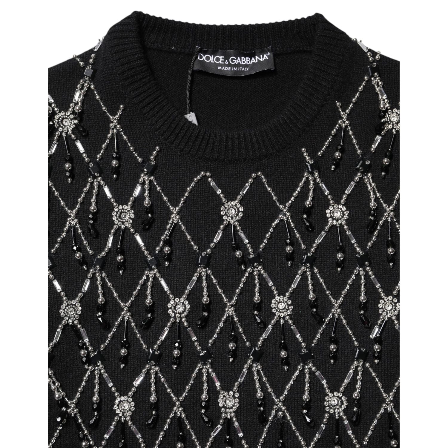 Dolce & Gabbana Black Cashmere Embellished Long Sleeves Top