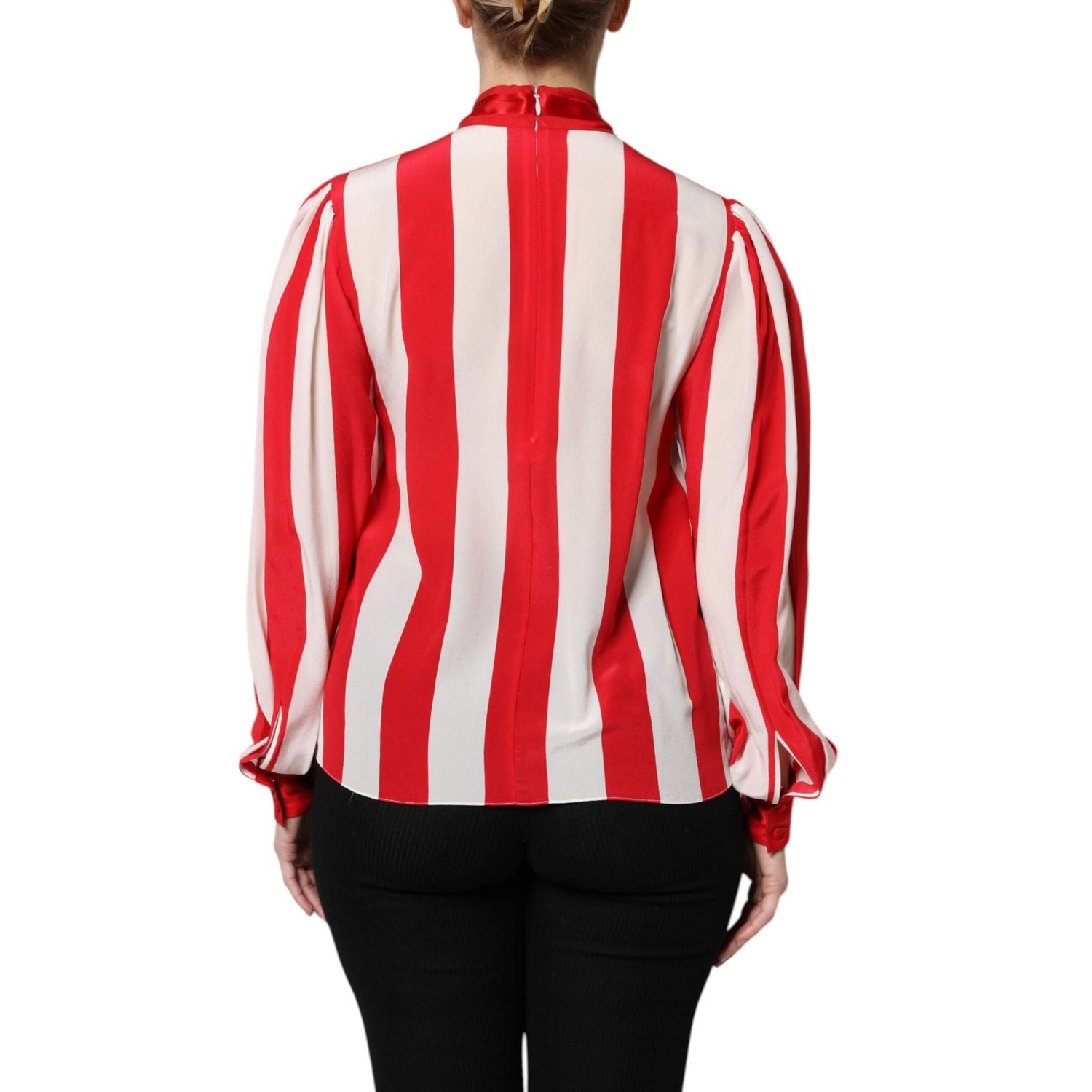 Dolce & Gabbana Red White Stripes Ascot Collar Blouse Top