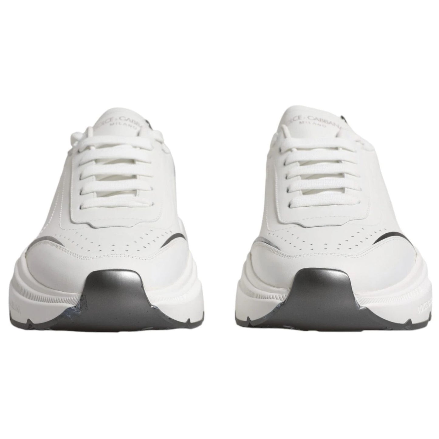 Dolce & Gabbana White Silver DAYMASTER Leather Sneakers Shoes
