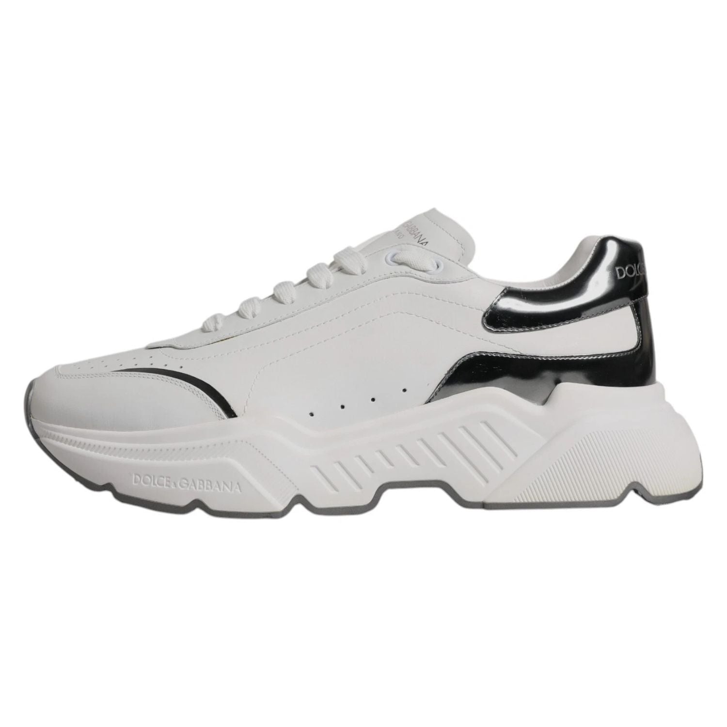 Dolce & Gabbana White Silver DAYMASTER Leather Sneakers Shoes