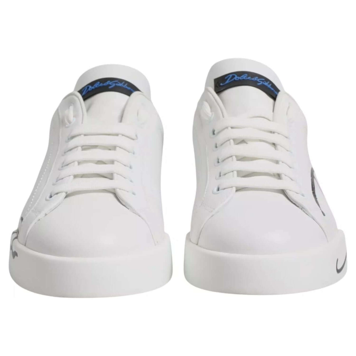 Dolce & Gabbana White Blue Leather Logo Low Top Sneakers Shoes MV7454#3-40.5