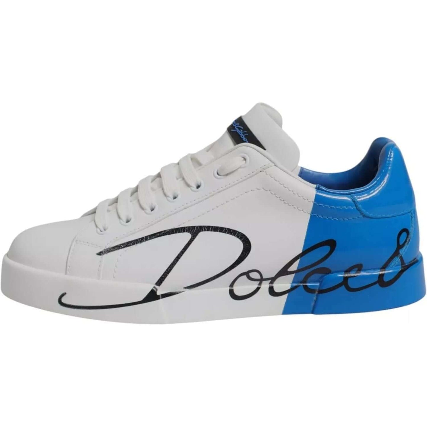 Dolce & Gabbana White Blue Leather Logo Low Top Sneakers Shoes MV7454#3-40.5